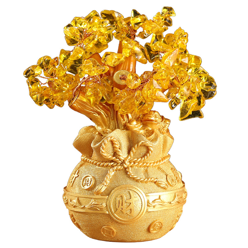 Gold Fortune tree money tree lucky bag money tree decoration living room entrance wine cabinet home decoration resin crafts