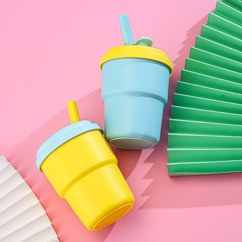 Portable Cute Bamboo Cup Drop-resistant Silicone 380ml Suction Tube Cup High Color Value High Temperature Resistant Milk Cup for Children and Students