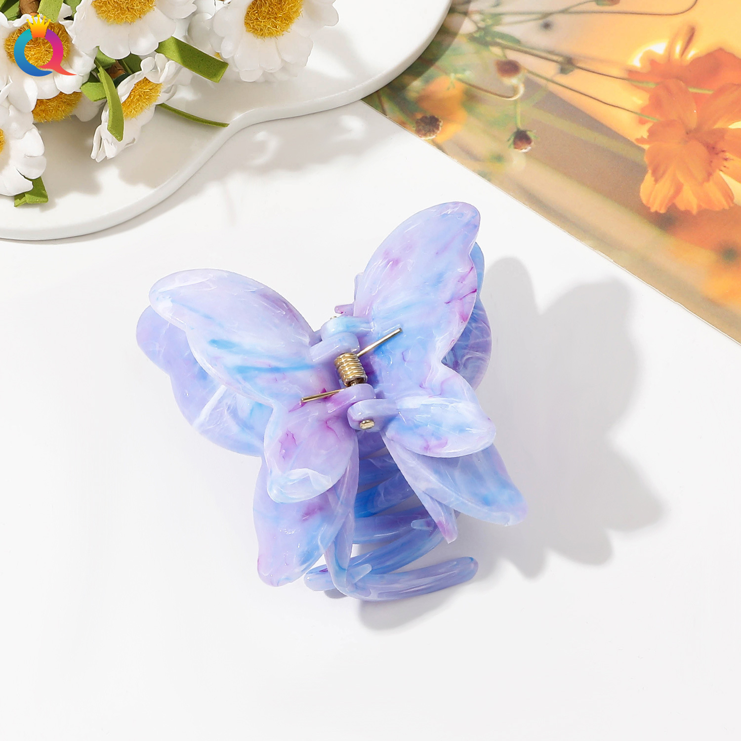 Qiyue cross-border marble pattern flower catch clip large egg flower hair clip plate hair shark clip hair catch hair accessories wholesale_voghion.com