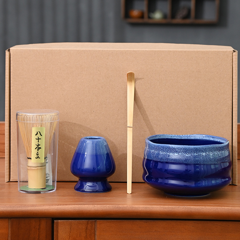 Matcha Bowl Tea Set Pure White Bamboo Baibenli Four-piece Set Boxed Cherry Blossom Tea Set Japanese-style Song Dynasty Tea