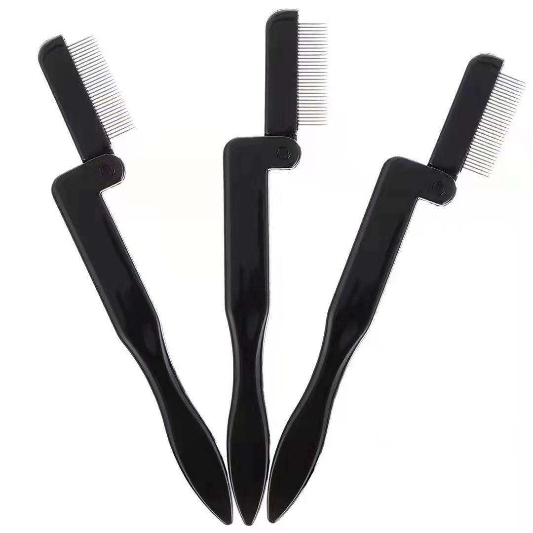 New folding steel tooth eyebrow comb eyelash comb professional eyebrow trim eyebrow clip eyebrow scissors eyelash brush factory direct sales