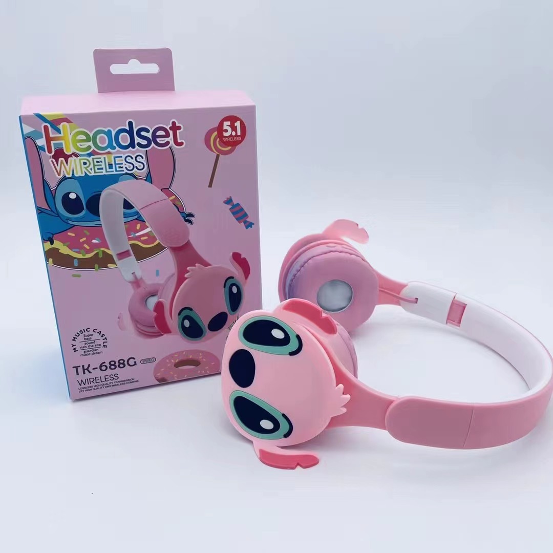 TK-688G Internet celebrity stitch cartoon headset foldable subwoofer children student headset Bluetooth headset
