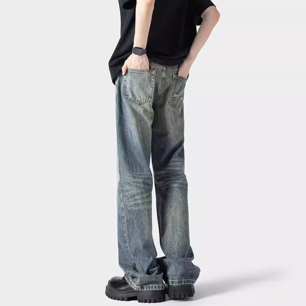 American-style High Street Washed Jeans Spring and Autumn New Arrival Weak Loose Loose Straight Casual Pants Men