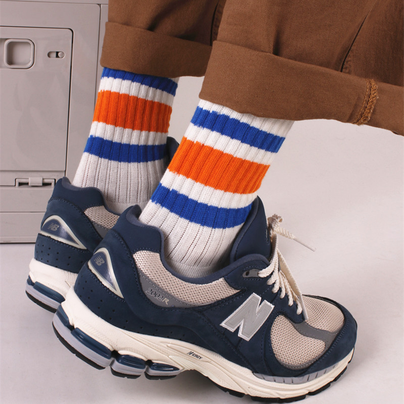 Trendy Brand cityboy Japanese Style Thick Line Striped Stockings Men's and Women's Couple's Cotton Sports Retro Mid-barrel Socks Men's ins Trendy