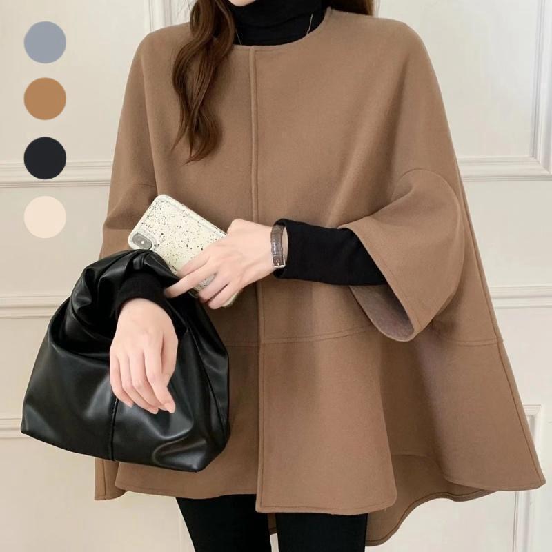 Mid-length cardigan round neck plaid coat cape for women 2024 autumn and winter New Korean style fashion trendy coat for women_voghion.com