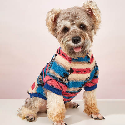 Dog clothes autumn and winter ins style cat clothes cute striped plush sweater cross-border supply pet clothes