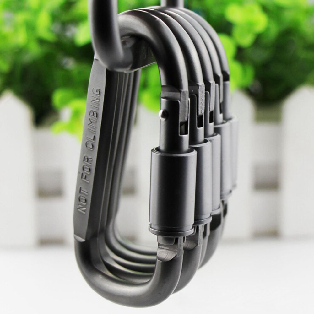 High quality gun color mountaineering buckle gold gun color aluminum alloy 8 D type quick-hanging buckle with lock key flat set
