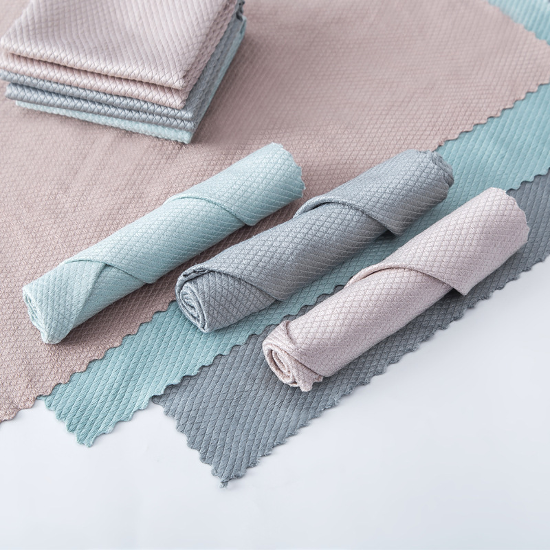 Fish Scale Lattice Wipe Glass Without Water Marks Cloth Thickened Kitchen Cleaning Towel Absorbent Not Easy to Lose Hair Wipe Table Cloth Cleaning Cloth
