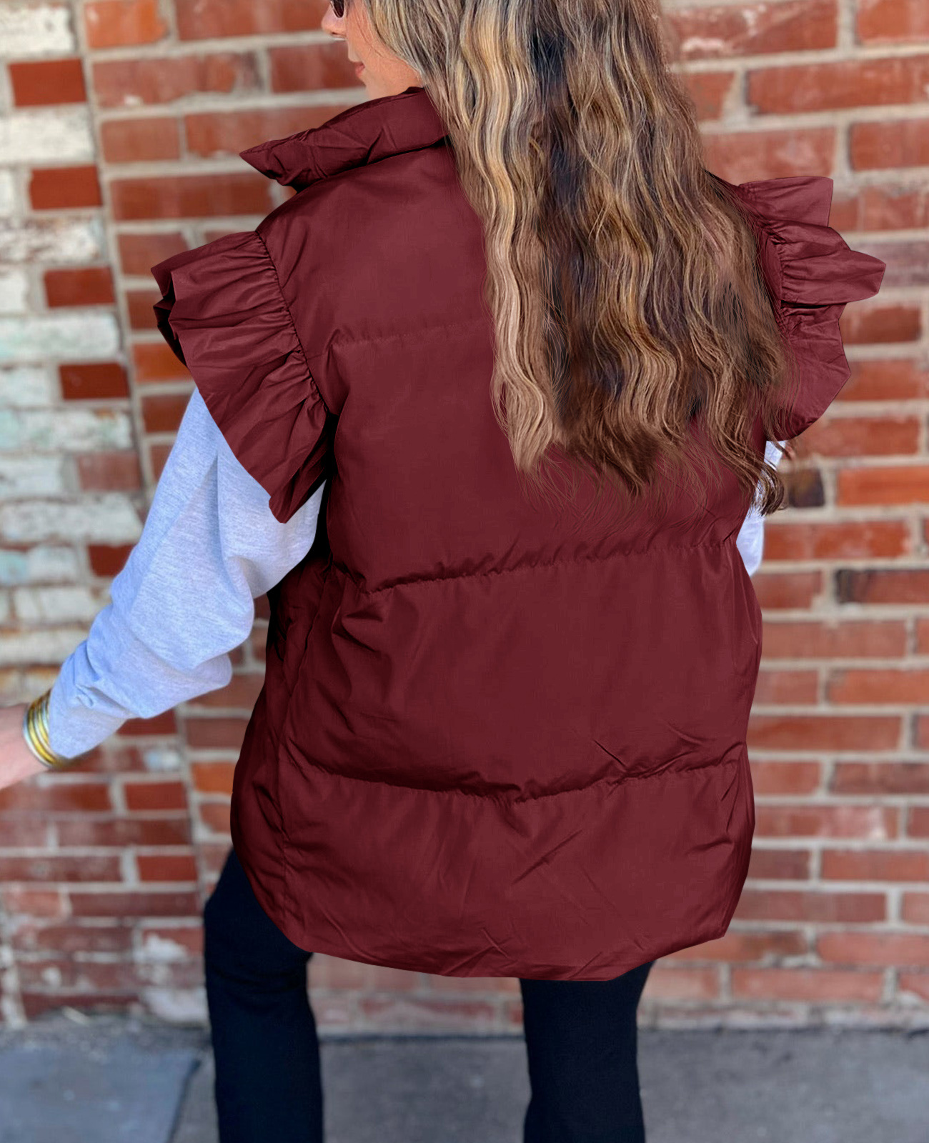 Grenzüberschreitende europäische und amerikanische Herbst- und Winterneuheiten mit lockerer Tasche und Baumwollpolsterung, fliegende Ärmel, elegante Weste, Stehkragen, Mode, Einreiher_voghion.com