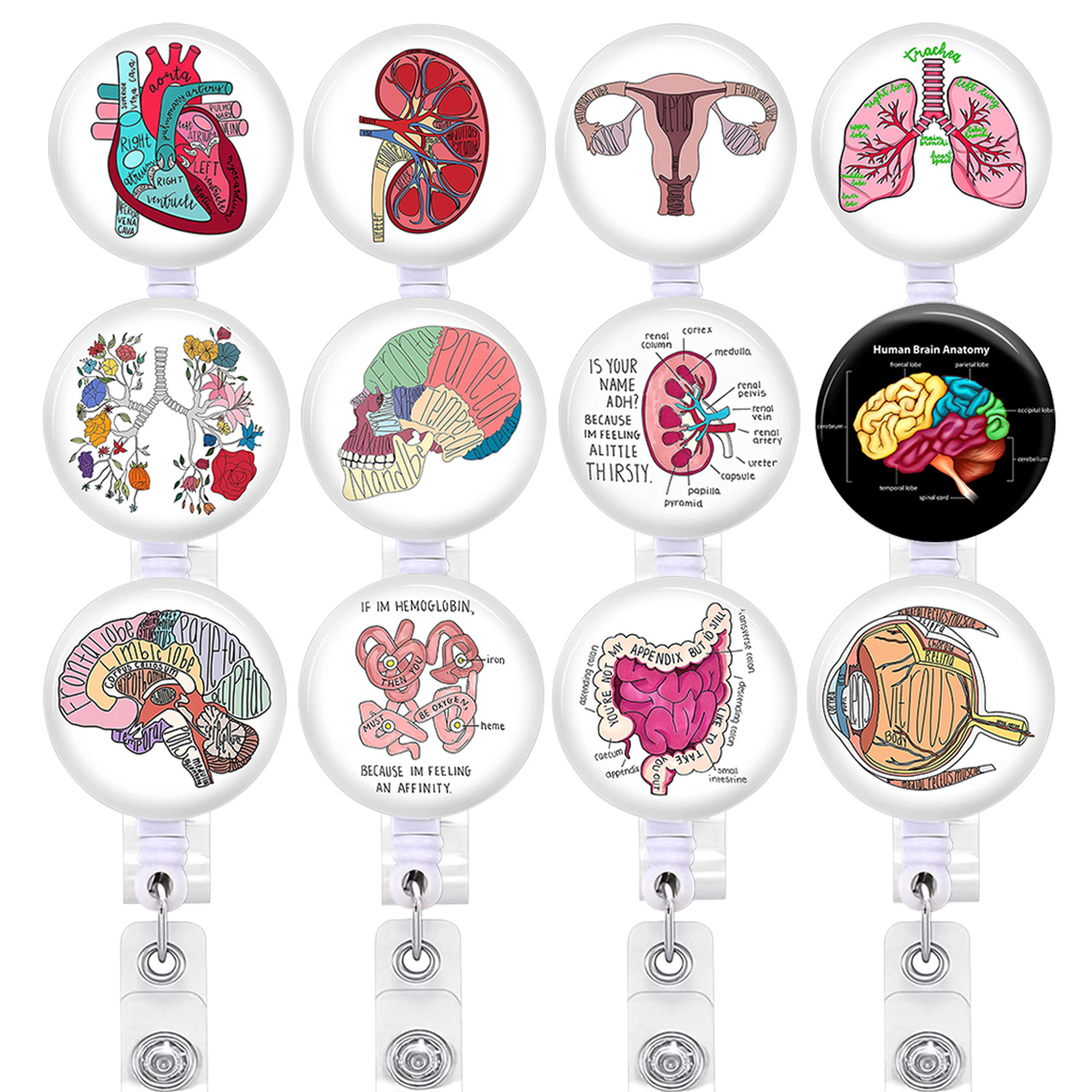 Heart, spleen, lung, brain, large intestine organ easy to pull button telescopic easy to pull ID button Doctor Nurse Badge button badge
