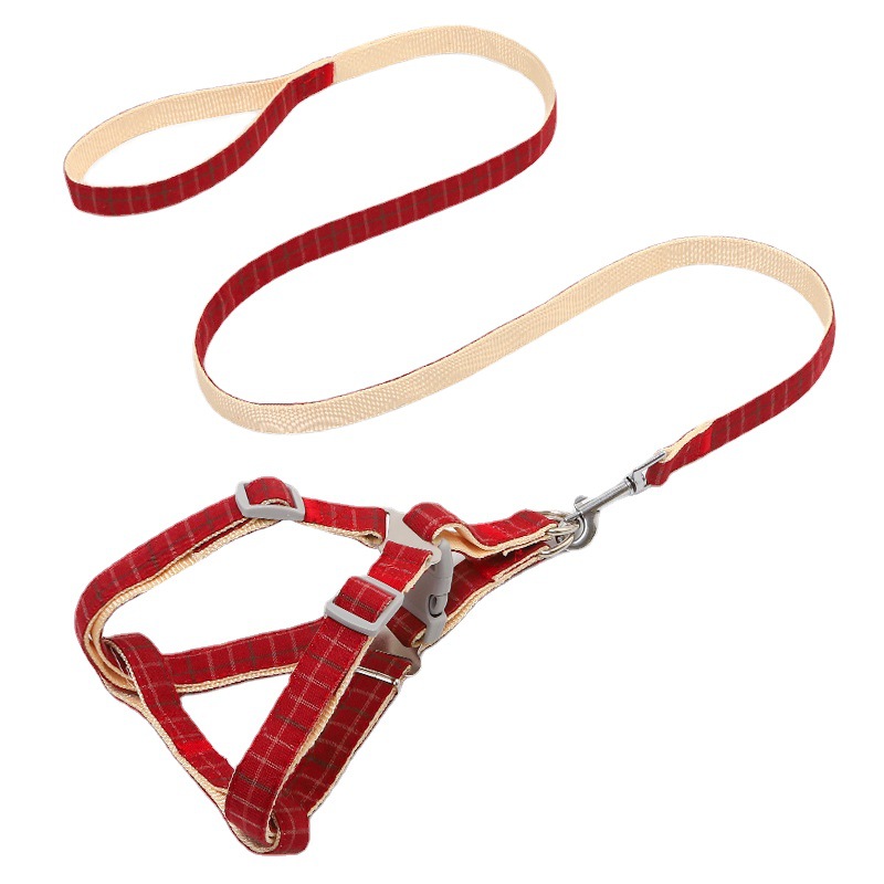 Pet leash wholesale leather Pantao second generation upgraded version Korean two-color plaid imitation nylon dog leash dog leash