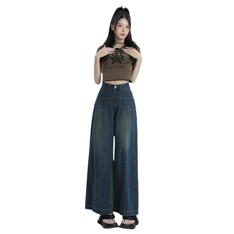 Pear-Shaped Wide-Leg Jeans Women's Summer New High Waist Slimming Loose-fit Straight Vintage Short Ankle-length Pants