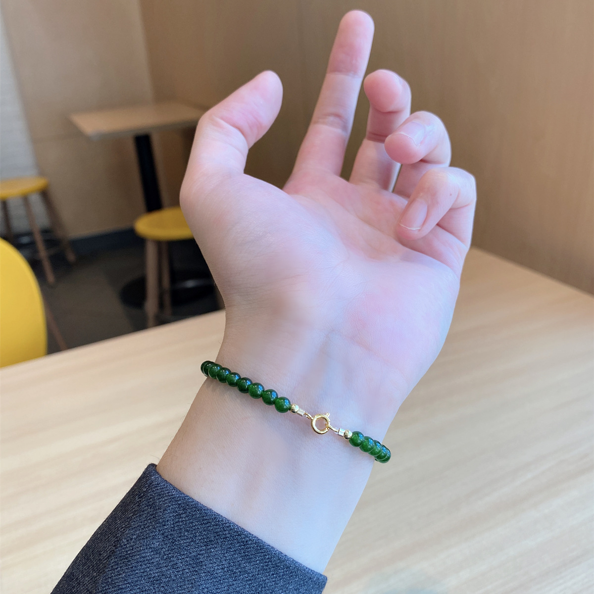 4mm Water Green Agate Chalcedony Bracelet Women's Fine Vintage Chinese Style Bracelet for Girlfriend Gift