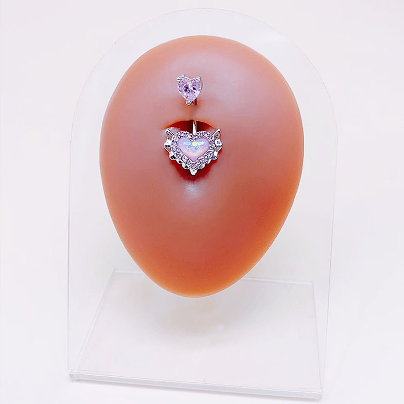 Gaibei European and American cross-border heart-shaped navel ring Opal navel ring nose clip ear studs body piercing jewelry