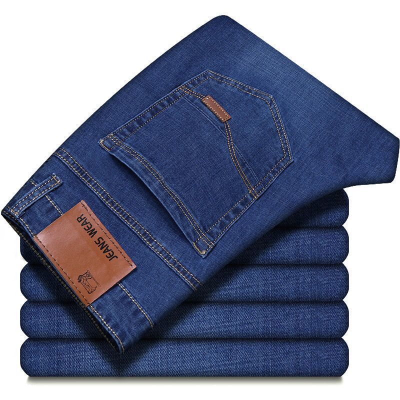 Clothing Trade Jeans Men's Summer High Elastic Thin High Waist Clothing Trade Jeans Straight Loose Casual plus size Middle-aged