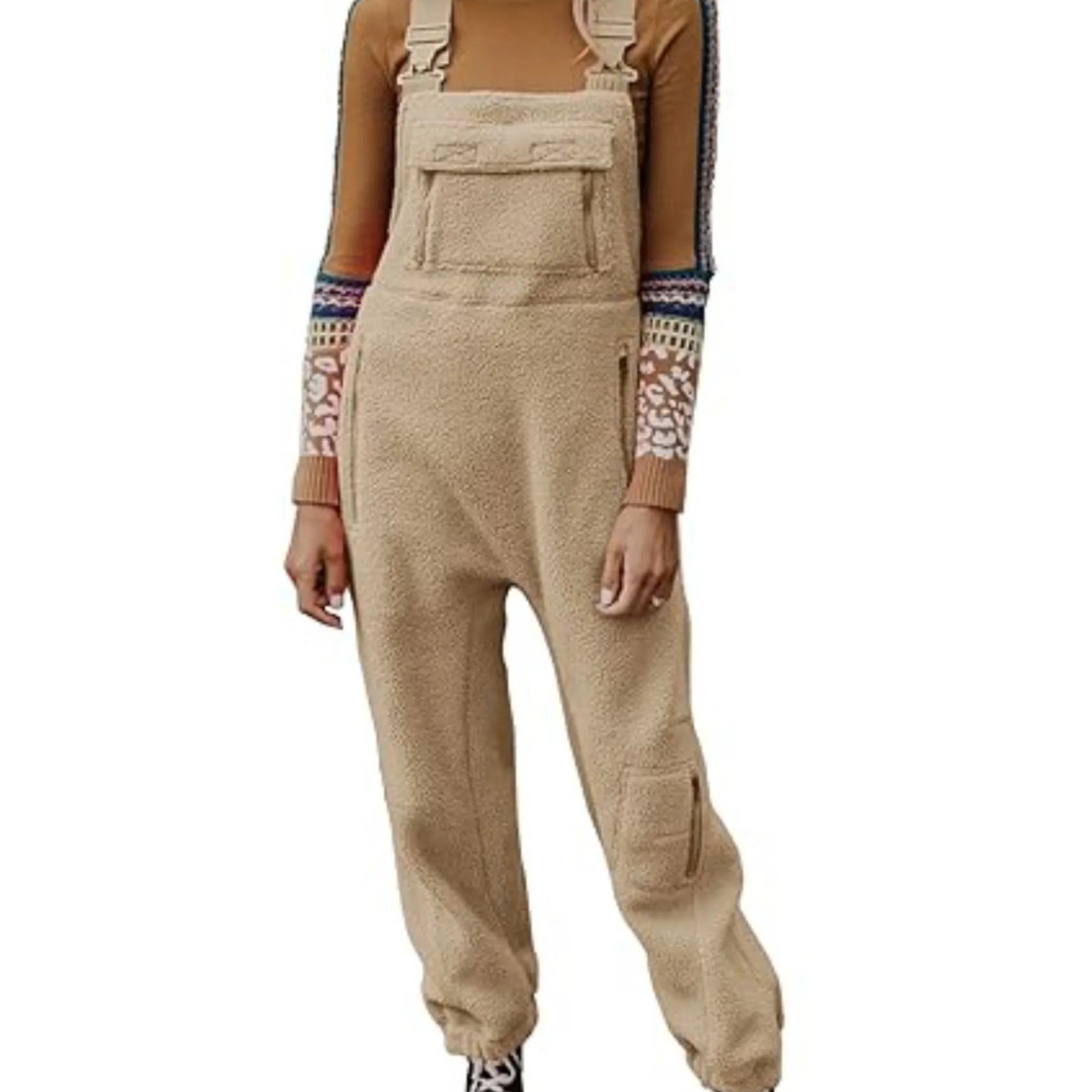 2023 European and American autumn and winter New cashmere one-piece loose suspender pants for women