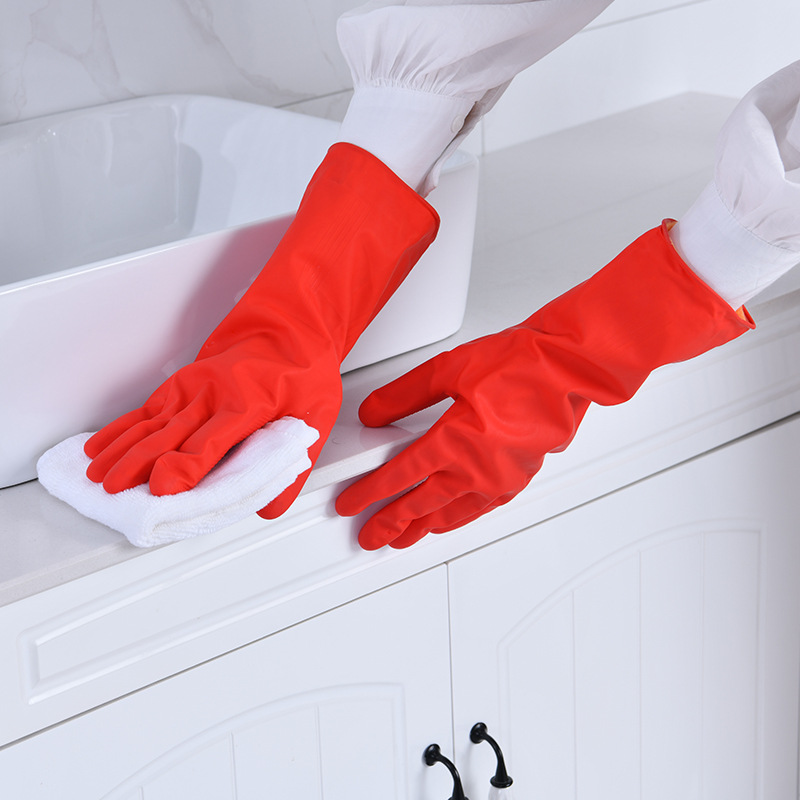 Kitchen gloves household dishwashing gloves latex rubber clean heat insulation housework female manufacturers supply velvet long