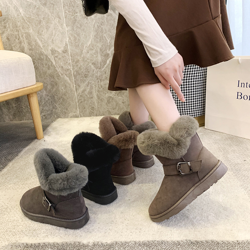 Snow Boots Women's Fur One-piece 2023 Winter New Fashion Short Tube Fleece-lined Thickened Lazy One-step Flat Boots