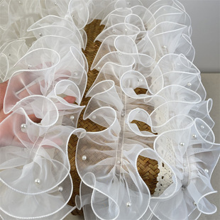 11cm Organza Encrypted Pleated Beads Mirror Paste Curtain Clothing Design Lolita Lace Accessories