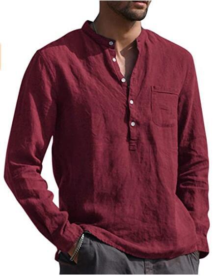 2024 AliExpress wish Amazon Hot Selling Men's Long Sleeve V-Neck Casual Beach Linen Shirt Men's Wear