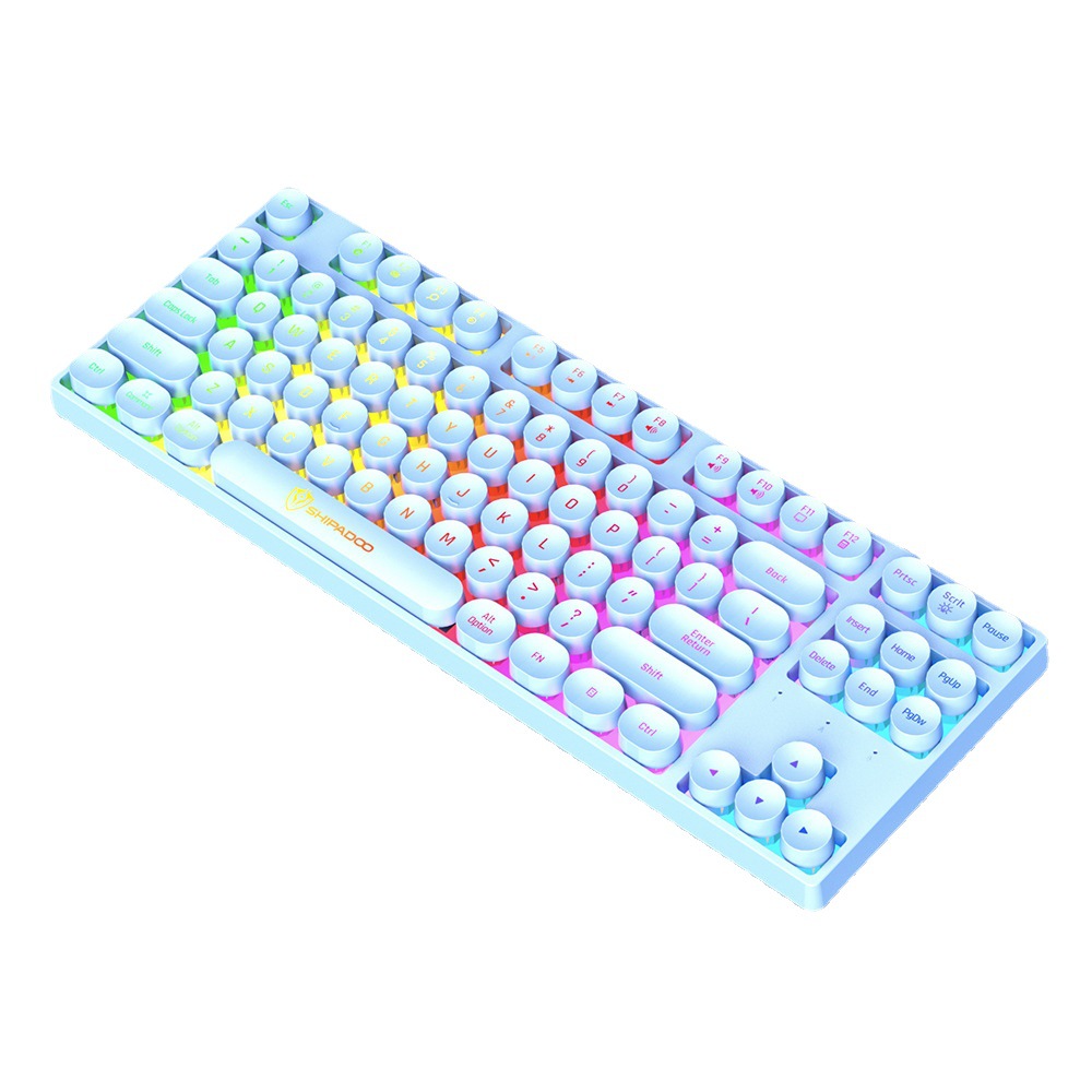 18du K87 punk luminous game keyboard mouse round key cap mechanical feel wired word transparent luminous cross-border