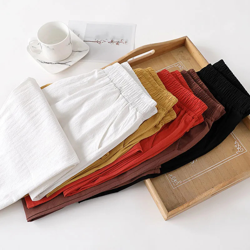 Cotton and Linen Nine-point Harem Pants Summer Artistic Solid Color Loose Pocket Slimming Radish Pants All-match Women's Linen Casual Pants