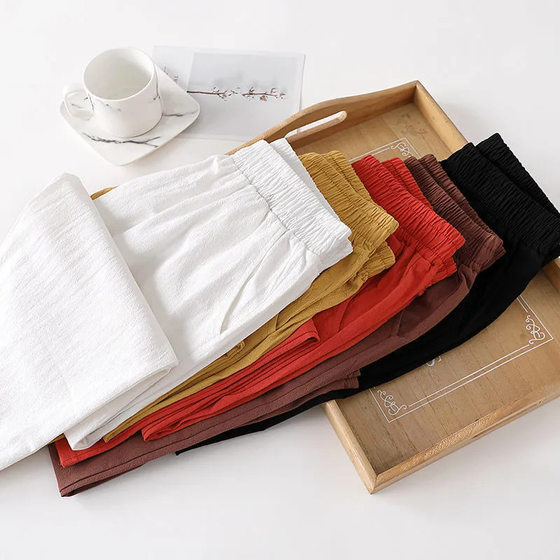 Cotton and Linen Nine-point Harem Pants Summer Artistic Solid Color Loose Pocket Slimming Radish Pants All-match Women's Linen Casual Pants