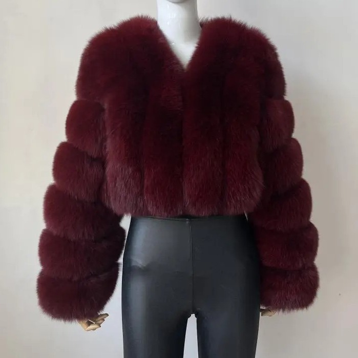 European and American new faux fox fur women's coat stitching short long sleeve fur faux fur coat women's clothing in stock