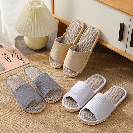 2025 new corduroy men's and women's four seasons linen slippers hotel beauty salon health center special sandals wholesale