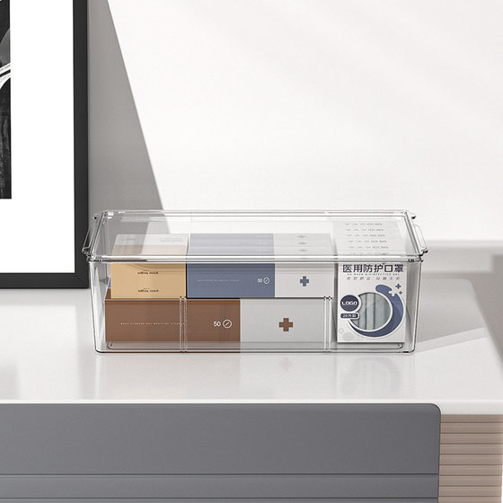 Overflow purchase three-compartment large-capacity storage box simple transparent PET desktop detachable medicine box finishing box