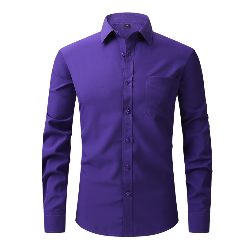 Amazon Explosions Long-sleeved White Shirt Men's Four-sided Elastic Anti-wrinkle Solid Color Business Casual Loose Outer Wear Shirt