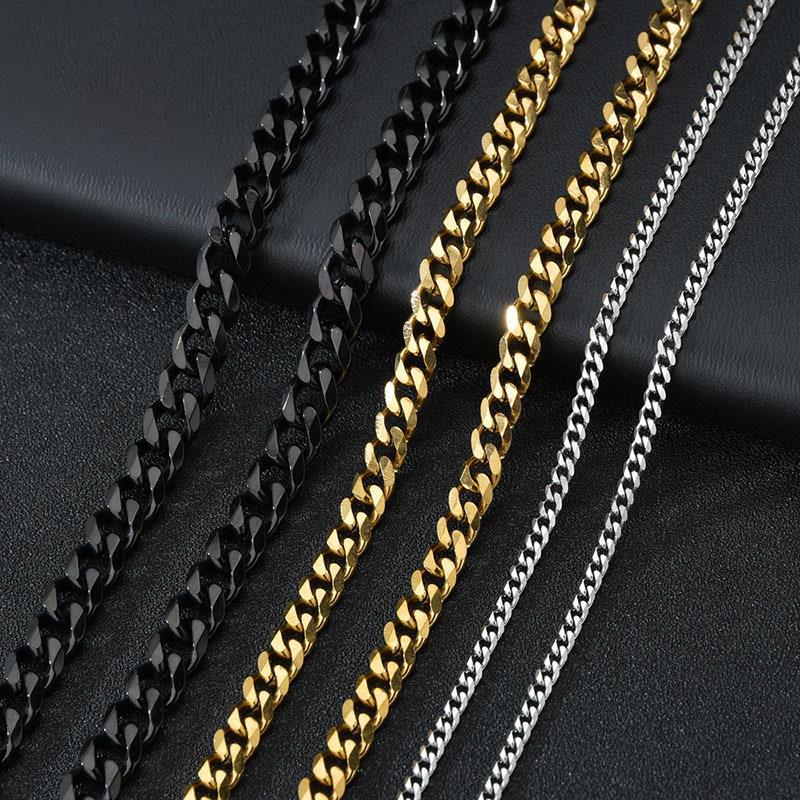 Europe and the United States cross-border hot sale 3/5/7mm stainless steel men's necklace 18K gold vacuum plating two-sided grinding Cuban chain