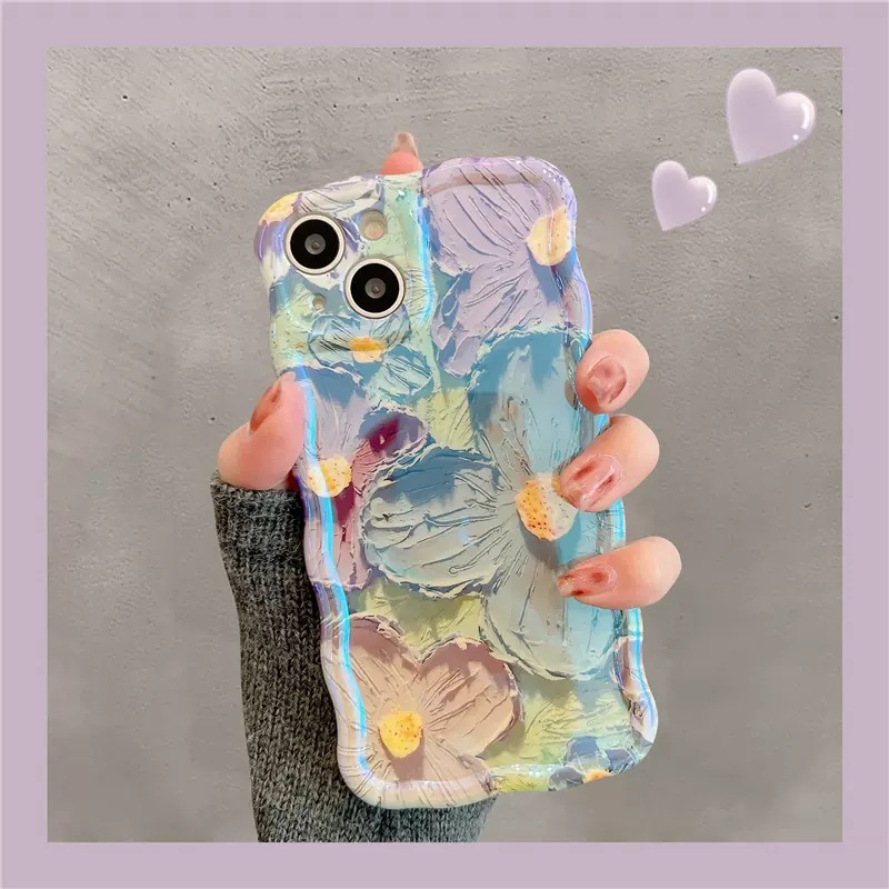 高級感油畫花朵適用iPhone15promax手機殼蘋果13小眾女12硅膠軟14