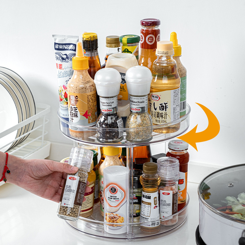 Rotating Kitchen Seasoning Corner Table Top Refrigerator Tray Transparent Seasoning Rack Turntable Storage Box Multi-Layer Storage Rack