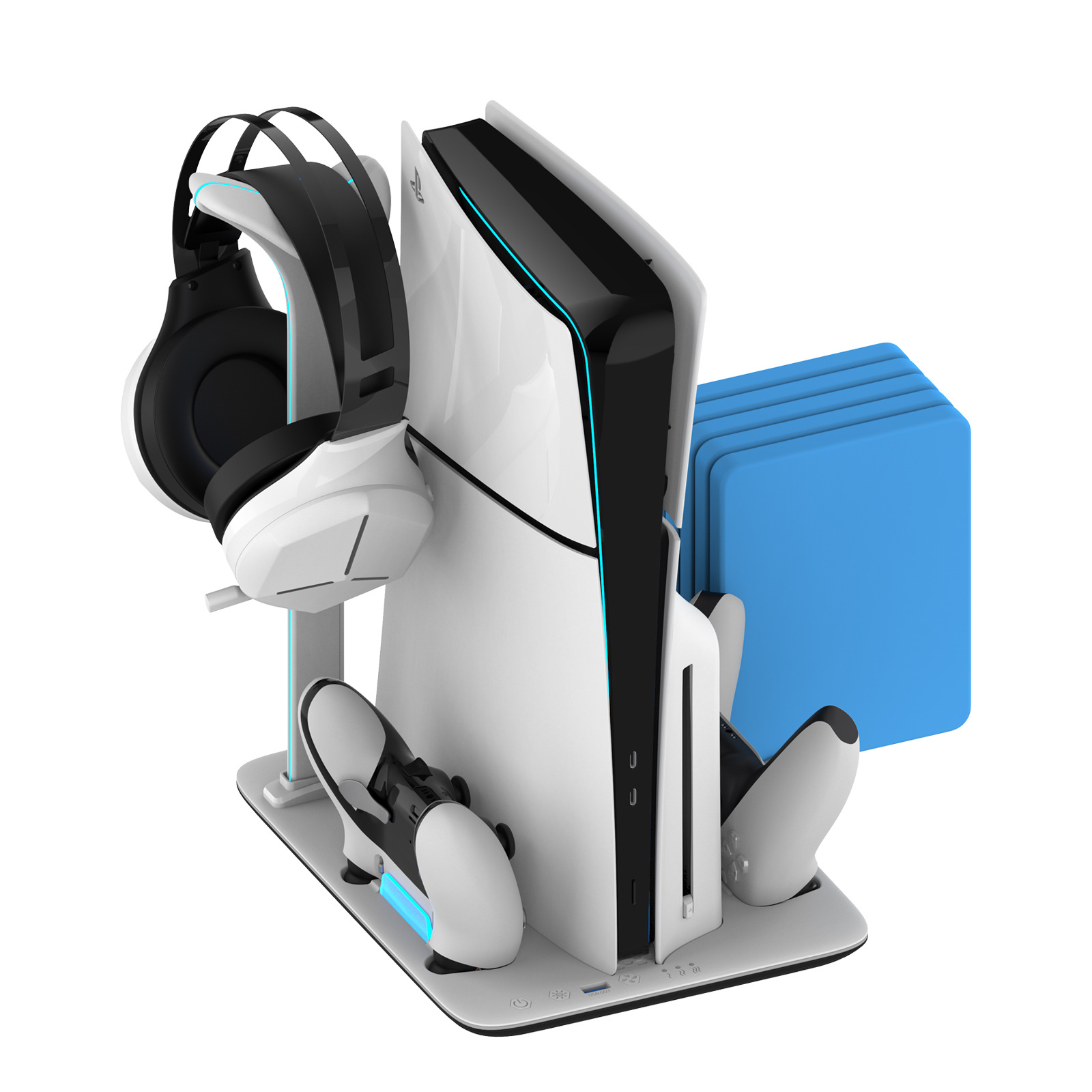 PS5 Slim ultra-thin base radiator P5 game handle charger + disc headset storage rack RGB headlamp