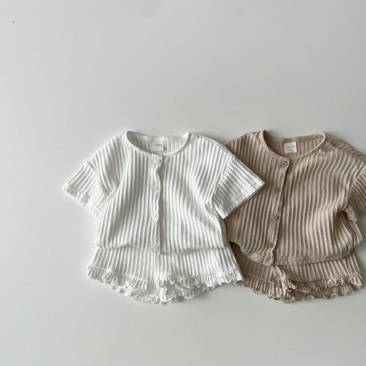 South Korea ins summer children's clothing suit new men's and women's baby striped knitted short-sleeved cardigan jacket shorts two-piece set