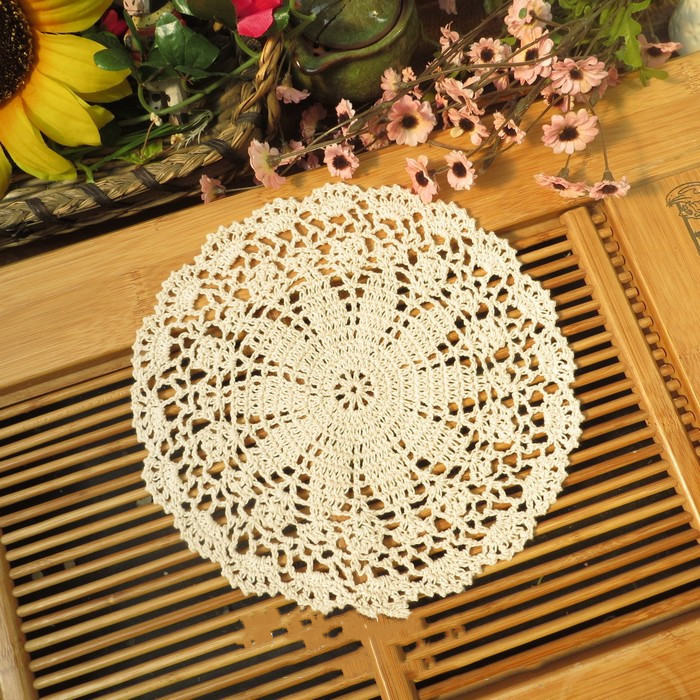 Handmade crochet cotton lace woven decorative disc table mat white rice 25-50cm