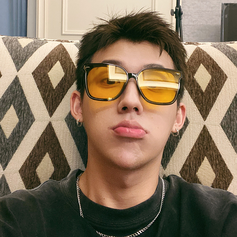 Vintage Transparent Yellow Sunglasses Men's Trendy Brand ins Internet Celebrity Driving Big Face Anti-UV Glasses Women's Sunglasses