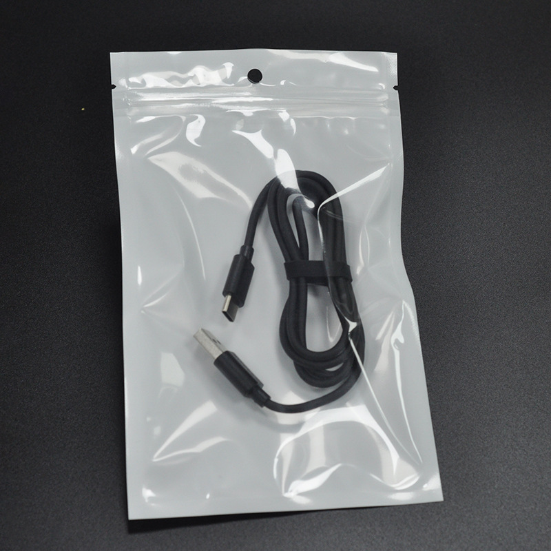 White pearlescent bag Yin and Yang bone bag transparent plastic self-sealing bag mobile phone case data cable jewelry packaging bag in stock