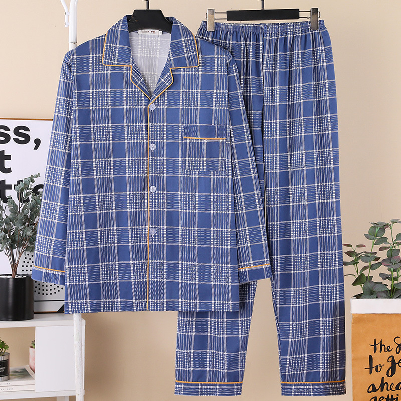 New Spring and Autumn Men's Pajamas Long-sleeved Imitation Cotton Loose Plus-sized Home Clothes Youth Middle-aged Outwear Suit