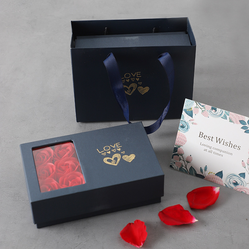Valentine's Day Jewelry Box Six Roses Gift Box Ring Pendant Bracelet Box Heaven and Earth Cover Eternal Flower Jewelry Box