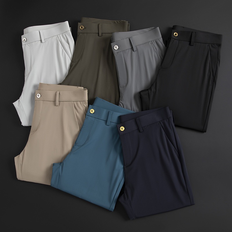 Four-proof Ice Silk Pants Men's Summer Ultra-thin and Smooth High-elastic Hangting All-match Non-iron Business Straight Long Pants Men's
