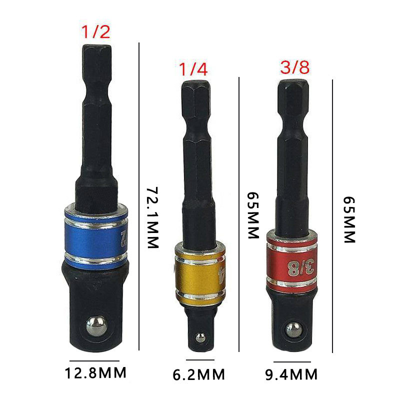 Yun Bei 3pcs Color Connecting Rod AD Beaded Hexagon Handle Connecting Rod 1/2 1/4 3/8 Electric Drill Sleeve Connecting Rod