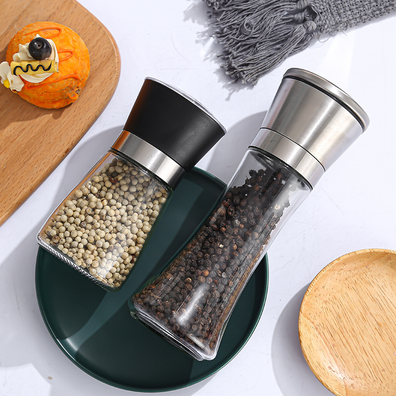 Household stainless steel pepper grinder manual glass grinding bottle pepper grinder kitchen supplies seasoning bottle
