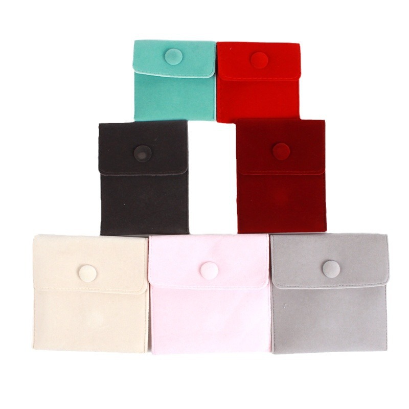 Double-sided velvet snap button jewelry bag wholesale flap velvet jewelry storage bag ring jewelry packaging bag