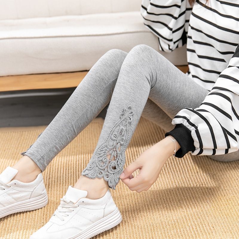 Leggings Trousers Outer Wear New Lace High Waist Slimming Stretch Tight Korean All-match Spring and Autumn Thin Ankle-length Pants
