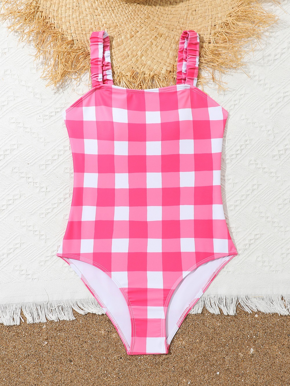Europe and the United States 2024 new children's swimsuit one-piece plaid professional girls swimwear Amazon bikini in stock wholesale