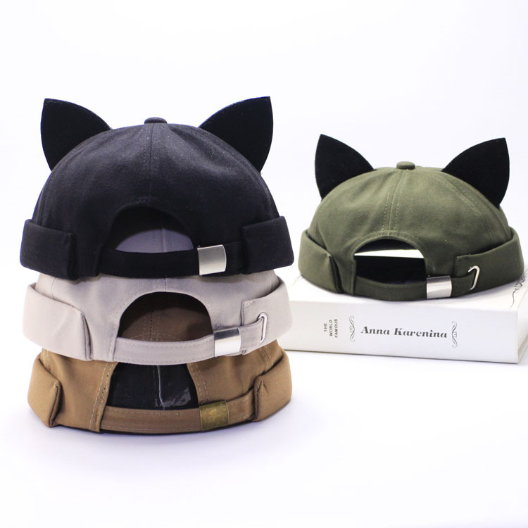 New Style Beanless Dome Yupi Hat Cute with Cat Ears Melon Hat Floor Hat Women's Spring and Autumn Summer Korean Style Trendy