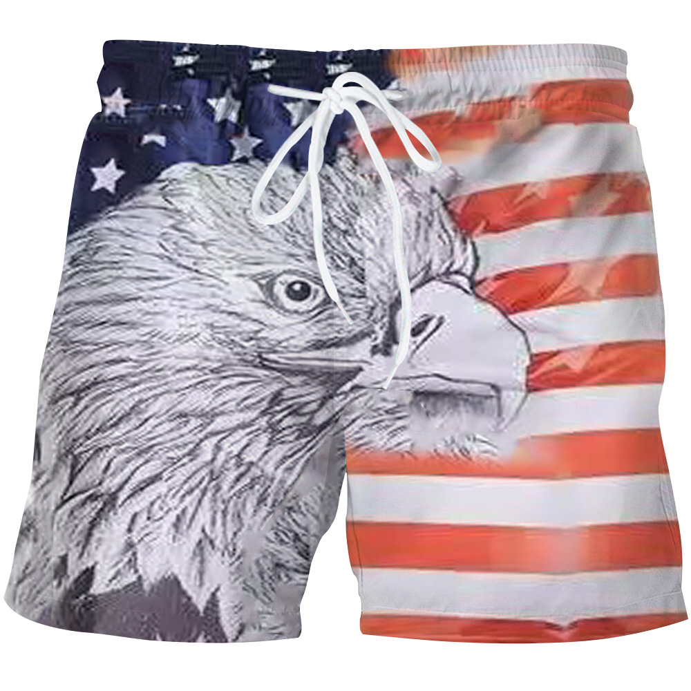 Summer new cross-border beach pants men's foreign trade Sports American Independence Day flag 3D digital printing shorts