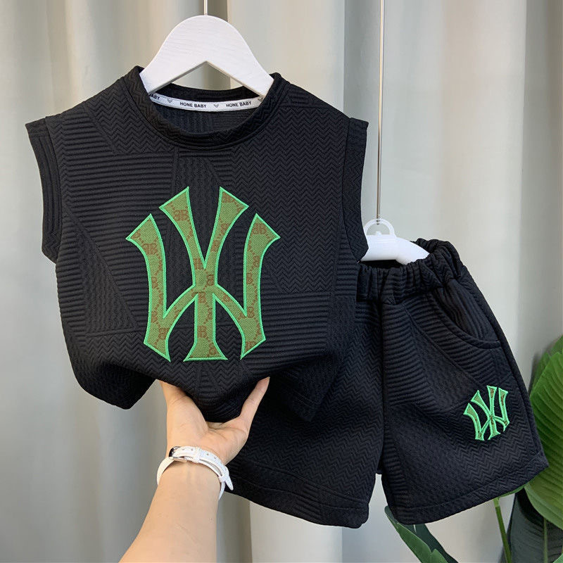 Children's Wear Boys' Vest Set 2024 New Baby Online Popular Thin Clothes Children's Cool and Handsome Summer Two-Piece Set